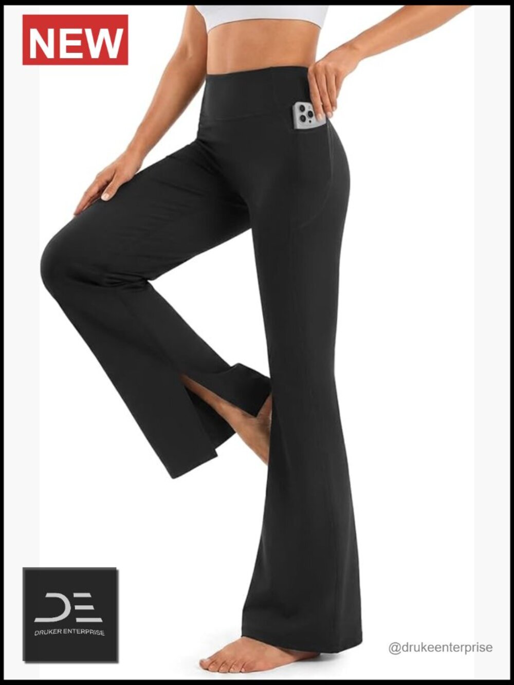 Split Hem Flare Leggings with Pockets High Waist Seamless Bootcut Yoga Pants